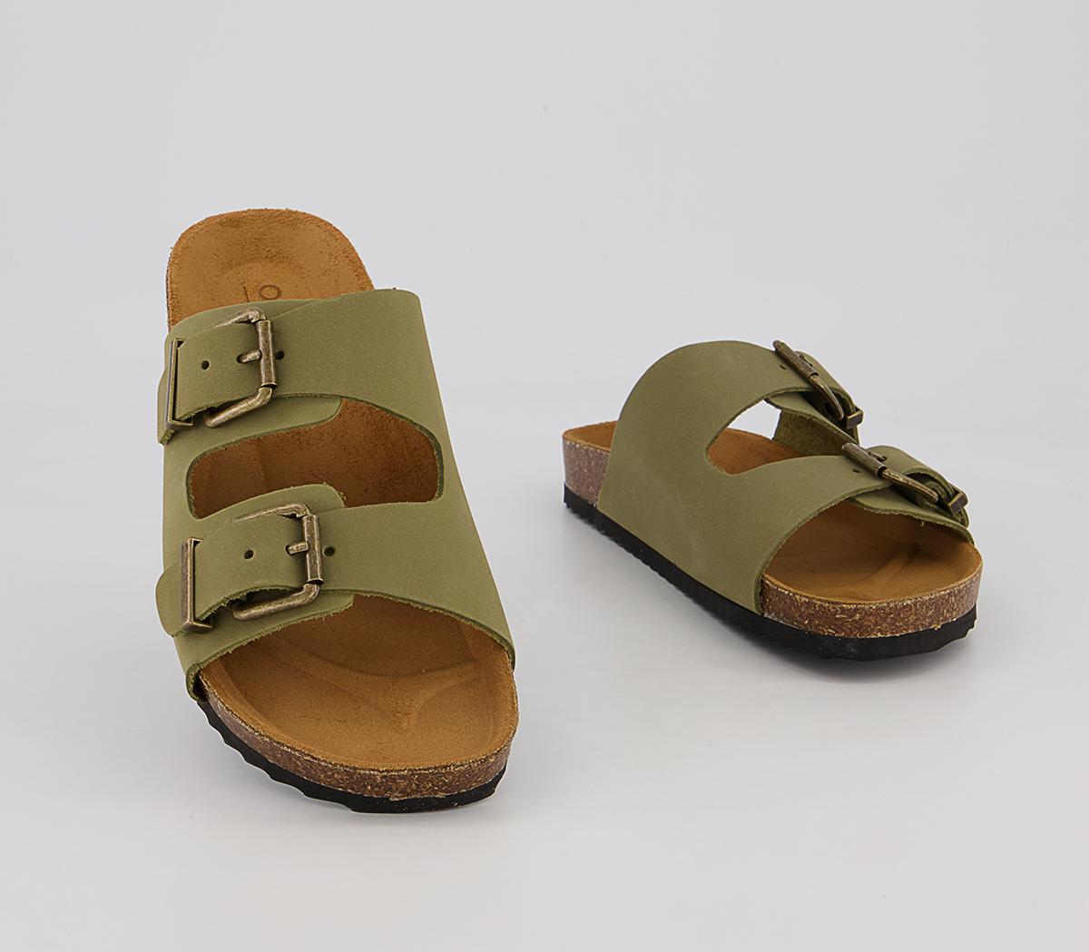 Office Salzburg Double Buckle Footbed Flat Sandals Office Salzburg Double Buckle Footbed Flat Sandals Khaki Nubuck