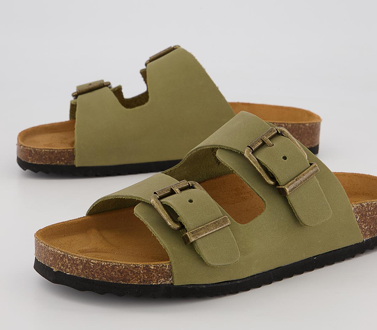 Office Salzburg Double Buckle Footbed Flat Sandals Office Salzburg Double Buckle Footbed Flat Sandals Khaki Nubuck
