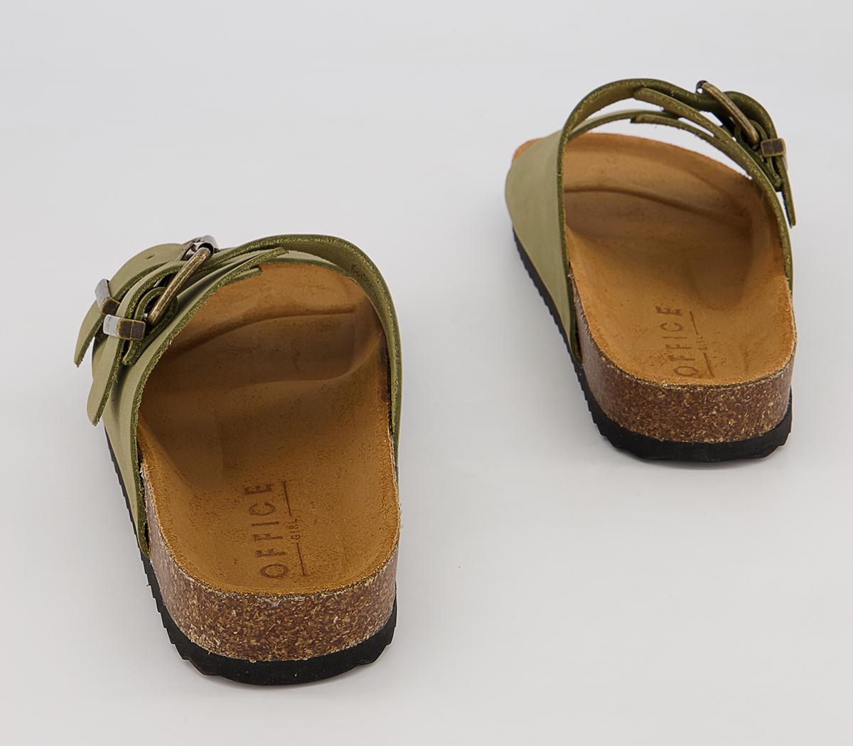 Office Salzburg Double Buckle Footbed Flat Sandals Office Salzburg Double Buckle Footbed Flat Sandals Khaki Nubuck