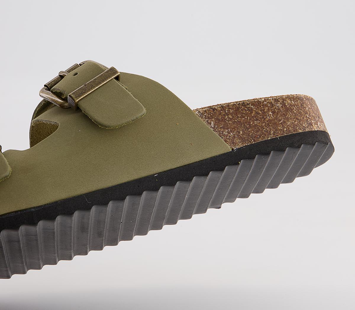 Office Salzburg Double Buckle Footbed Flat Sandals Office Salzburg Double Buckle Footbed Flat Sandals Khaki Nubuck