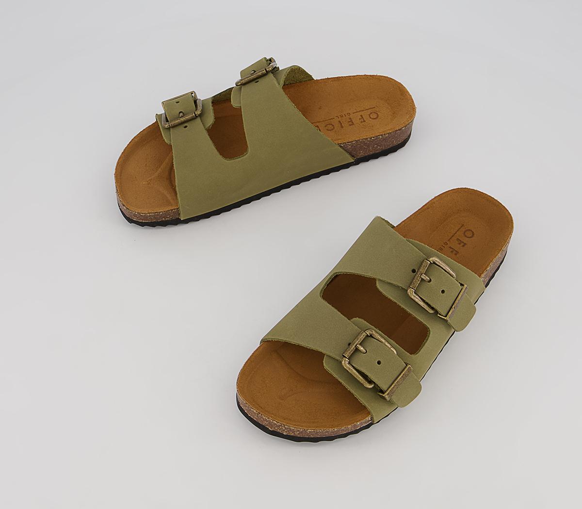 Office Salzburg Double Buckle Footbed Flat Sandals Office Salzburg Double Buckle Footbed Flat Sandals Khaki Nubuck