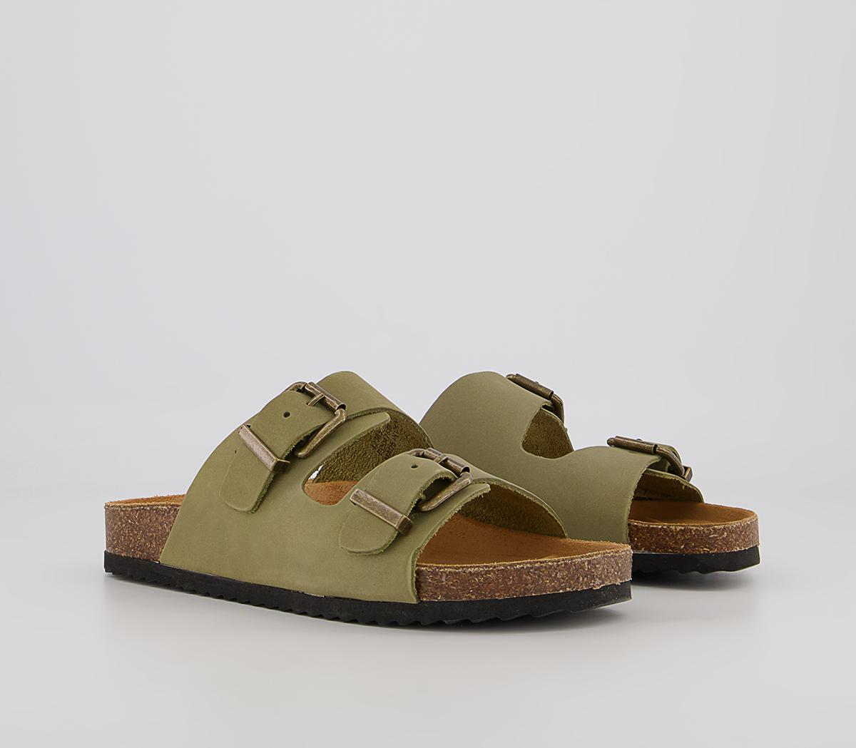 Office Salzburg Double Buckle Footbed Flat Sandals Office Salzburg Double Buckle Footbed Flat Sandals Khaki Nubuck