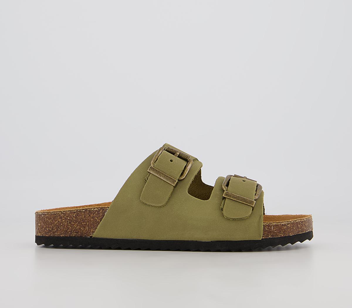 Office Salzburg Double Buckle Footbed Flat Sandals Office Salzburg Double Buckle Footbed Flat Sandals Khaki Nubuck