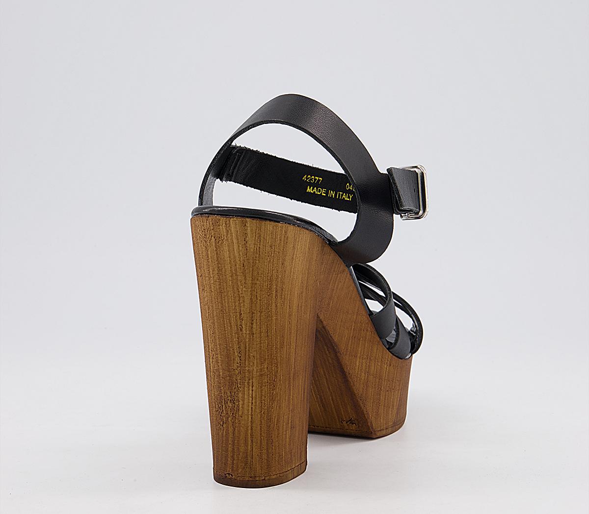 OFFICE Hesse Wood Block Heel Sandals Black Leather High Heels