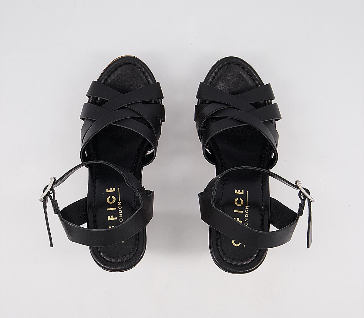 OFFICE Hesse Wood Block Heel Sandals Black Leather High Heels