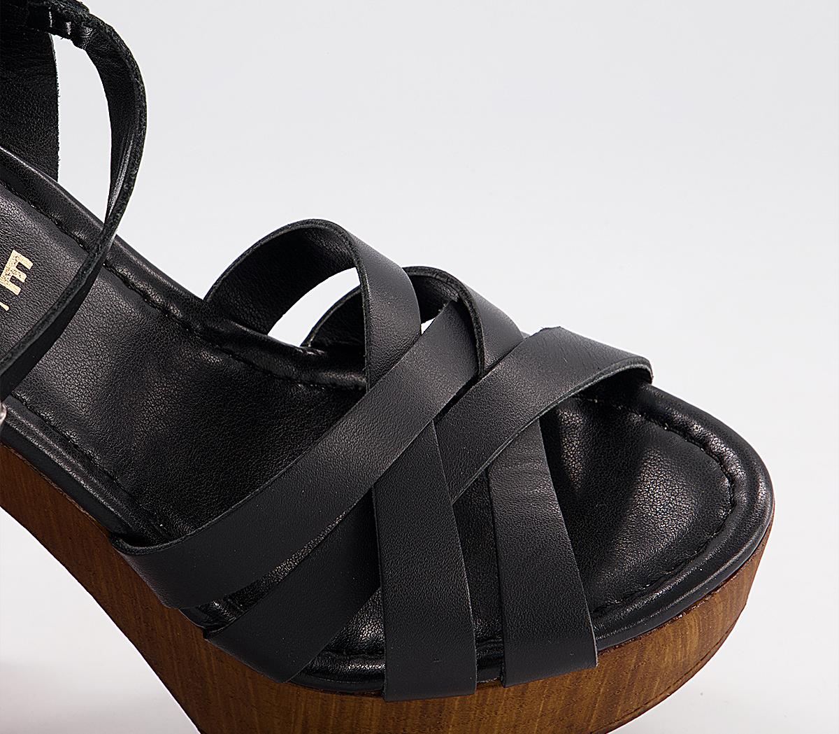 OFFICE Hesse Wood Block Heel Sandals Black Leather High Heels