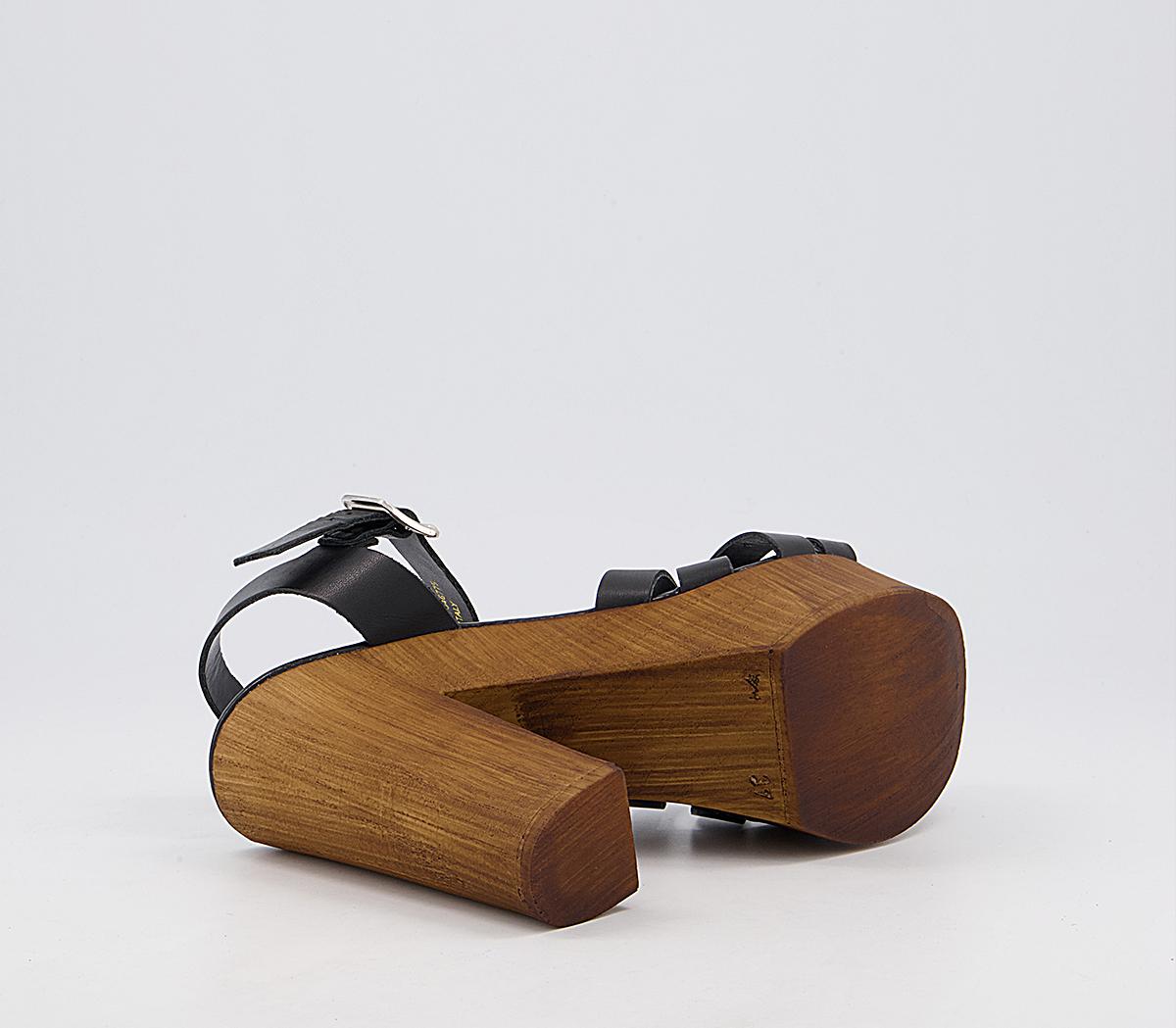 OFFICE Hesse Wood Block Heel Sandals Black Leather High Heels