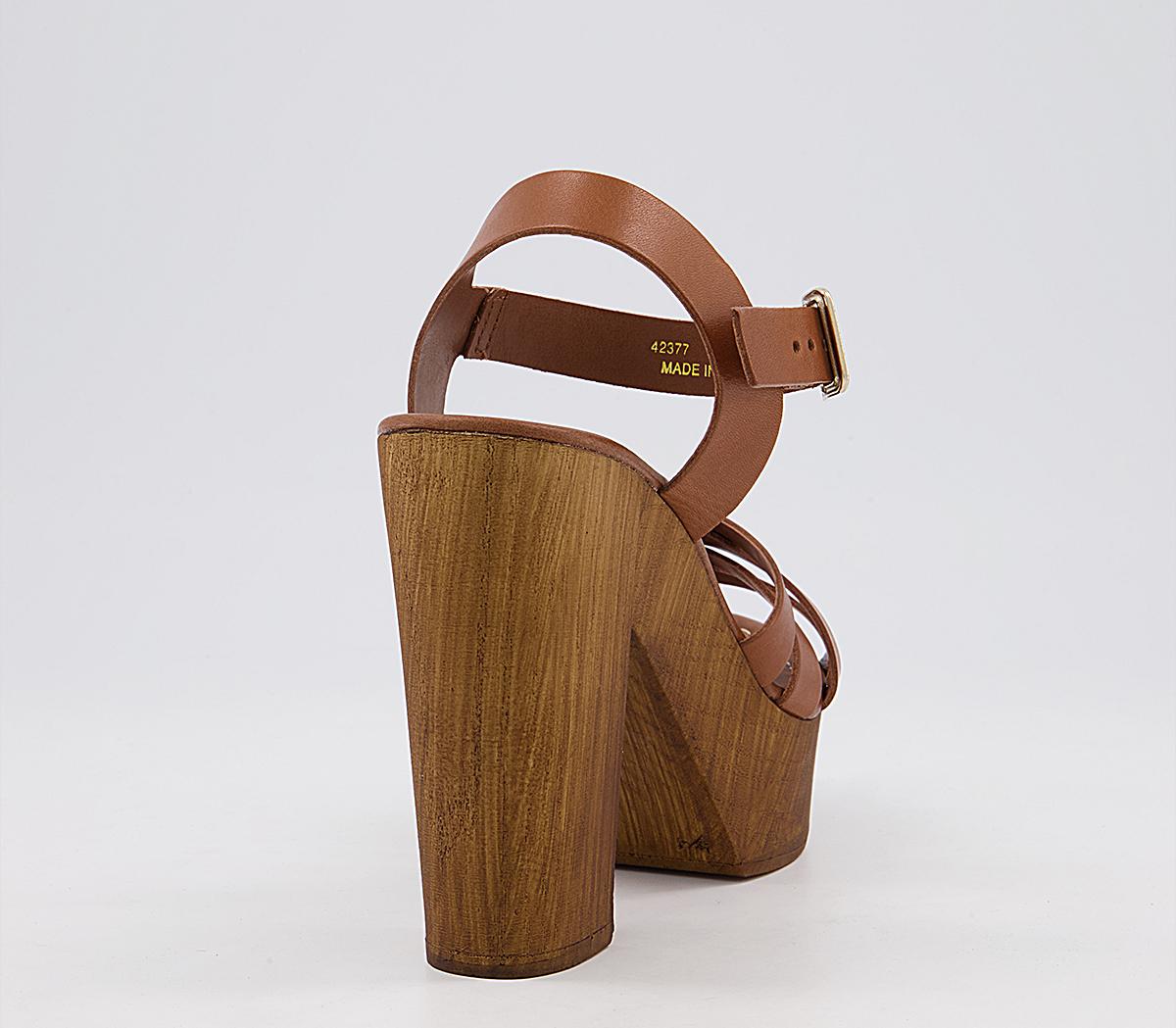 OFFICE Hesse Wood Block Heel Sandals Tan Leather High Heels