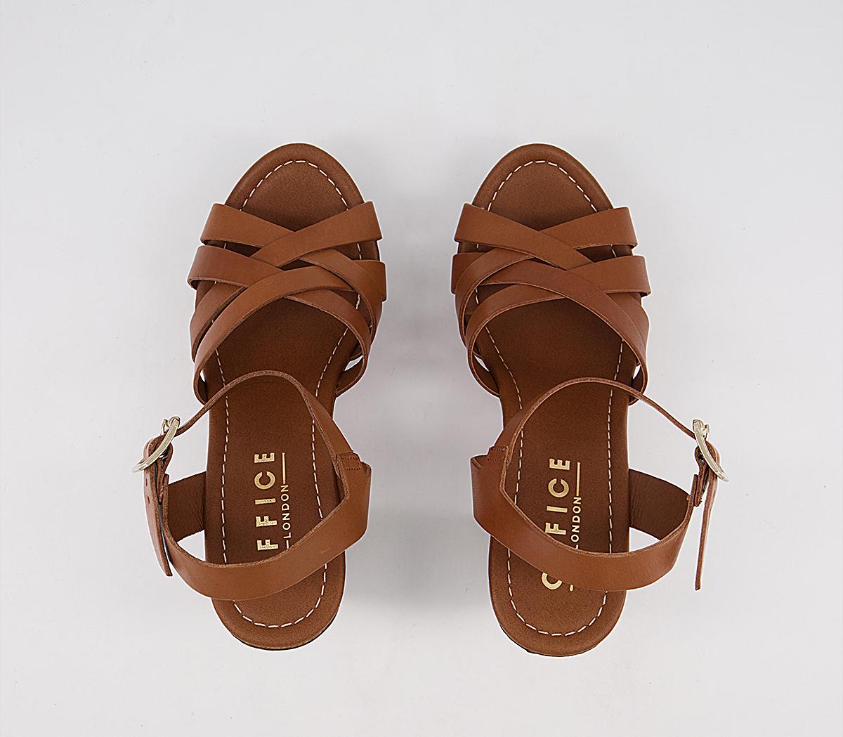 OFFICE Hesse Wood Block Heel Sandals Tan Leather High Heels