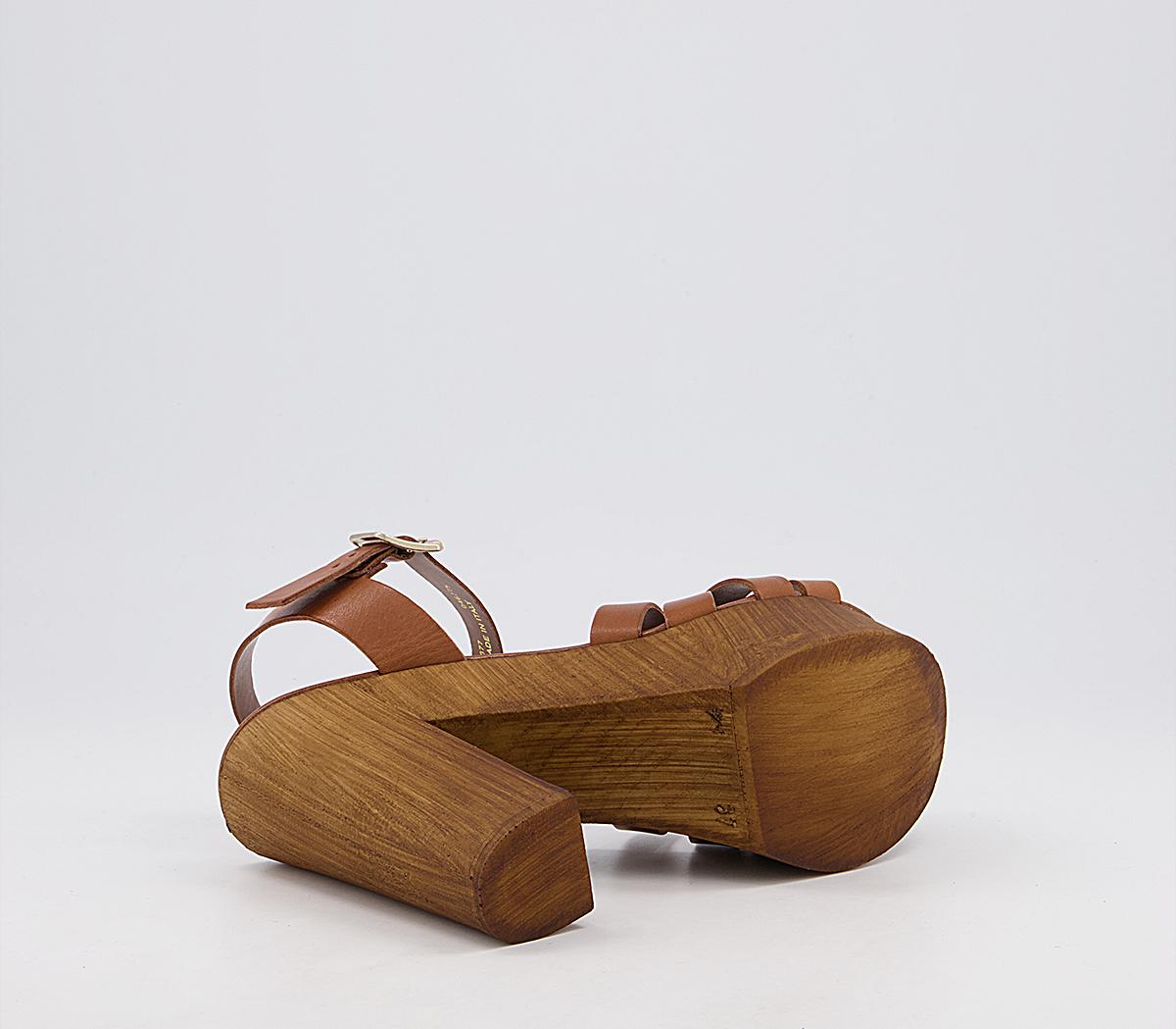OFFICE Hesse Wood Block Heel Sandals Tan Leather High Heels