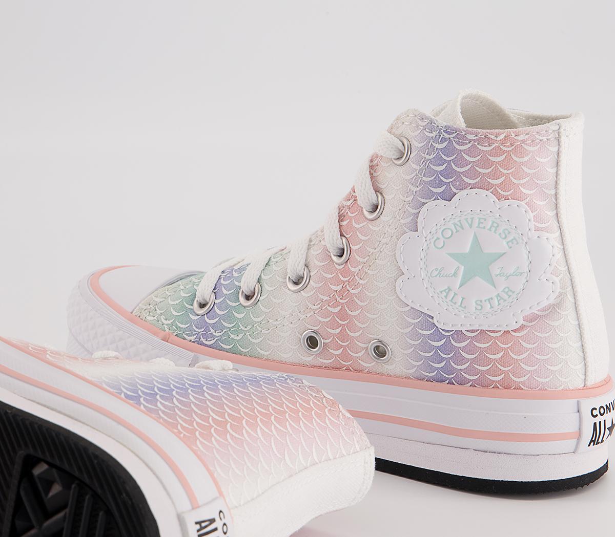 Converse All Star Eva Lift Hi Youth Platform Trainers Converse All Star Eva Lift Hi Youth Platform Trainers White Storm Pink Light Dew Mermaid