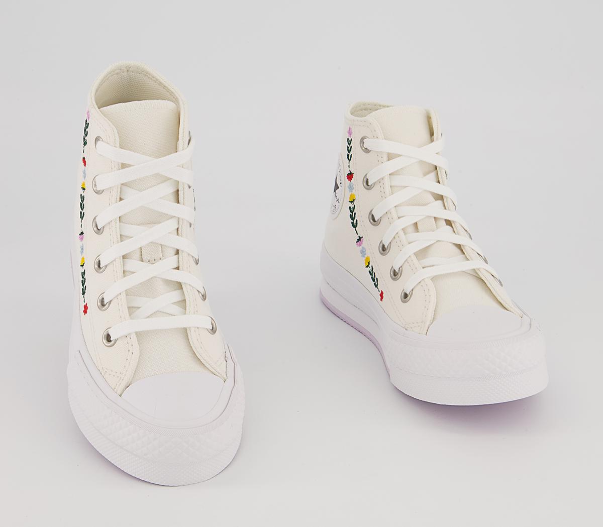 Converse All Star Eva Lift Hi Youth Trainers Converse All Star Eva Lift Hi Youth Trainers Vintage White Floral Festival