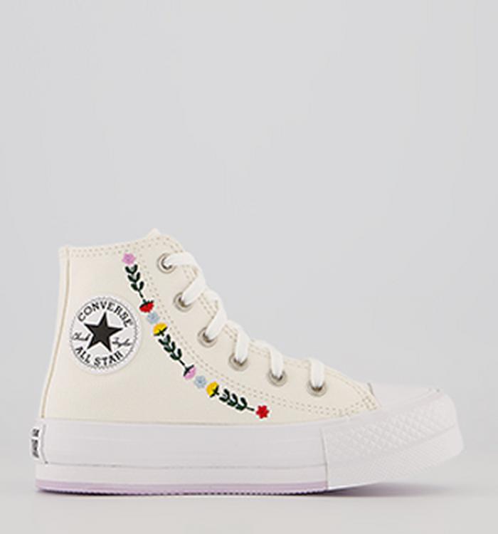 Converse All Star Eva Lift Hi Youth Trainers Vintage White Floral Festival