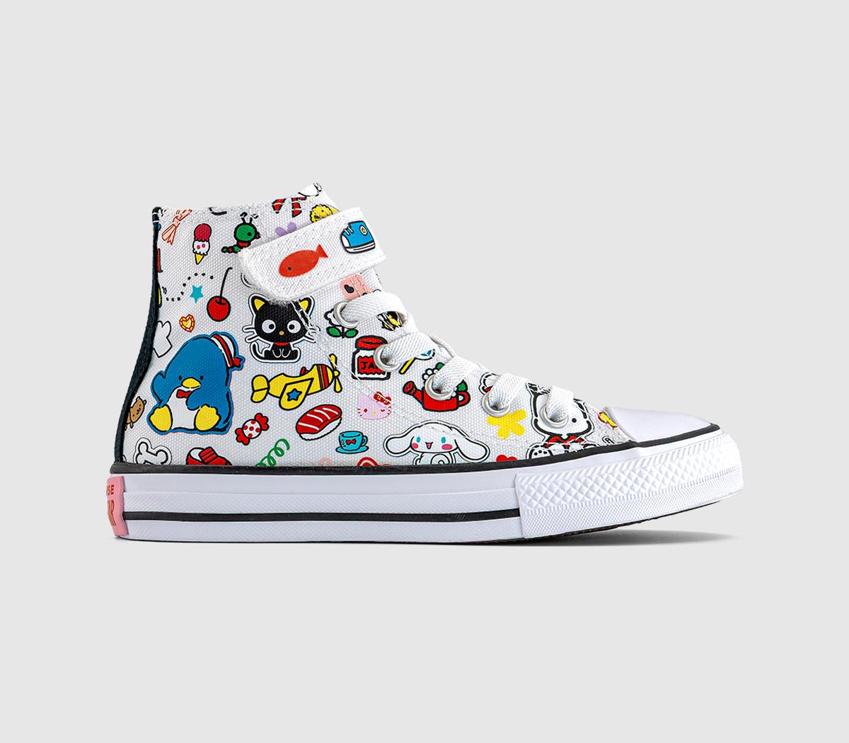 Converse Kids x Hello Kitty All Star Eva Lift Hi Youth Trainers White Black, 12 Youth