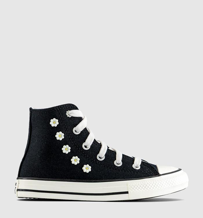 Converse All Star Eva Lift Hi Youth Trainers Black White Floral Beads