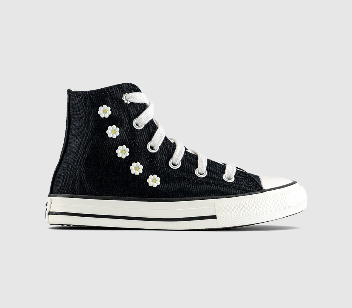 Converse All Star Eva Lift Hi  School Shoe Trainers White Floral Beads Black in Kids  Size 11 , Office Shoes