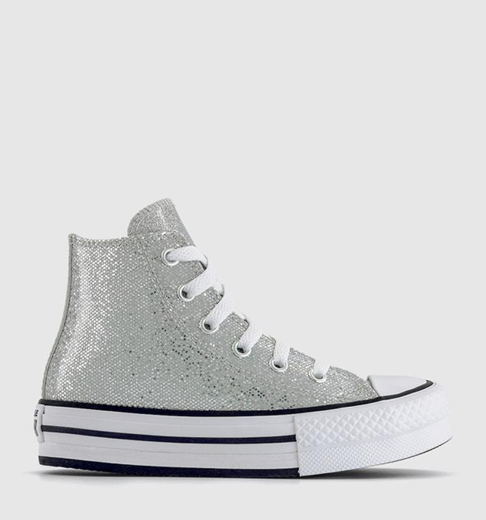 Converse All Star Eva Lift Hi Youth Trainers Silver Glitter White Barely Grey