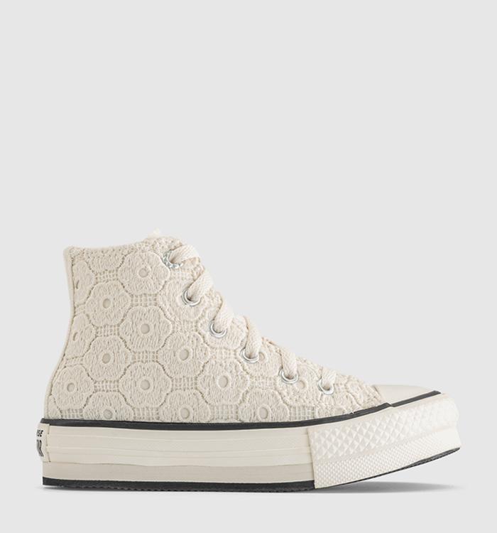 Converse All Star Eva Lift Hi Youth Trainers Floral Crochet Egret Black