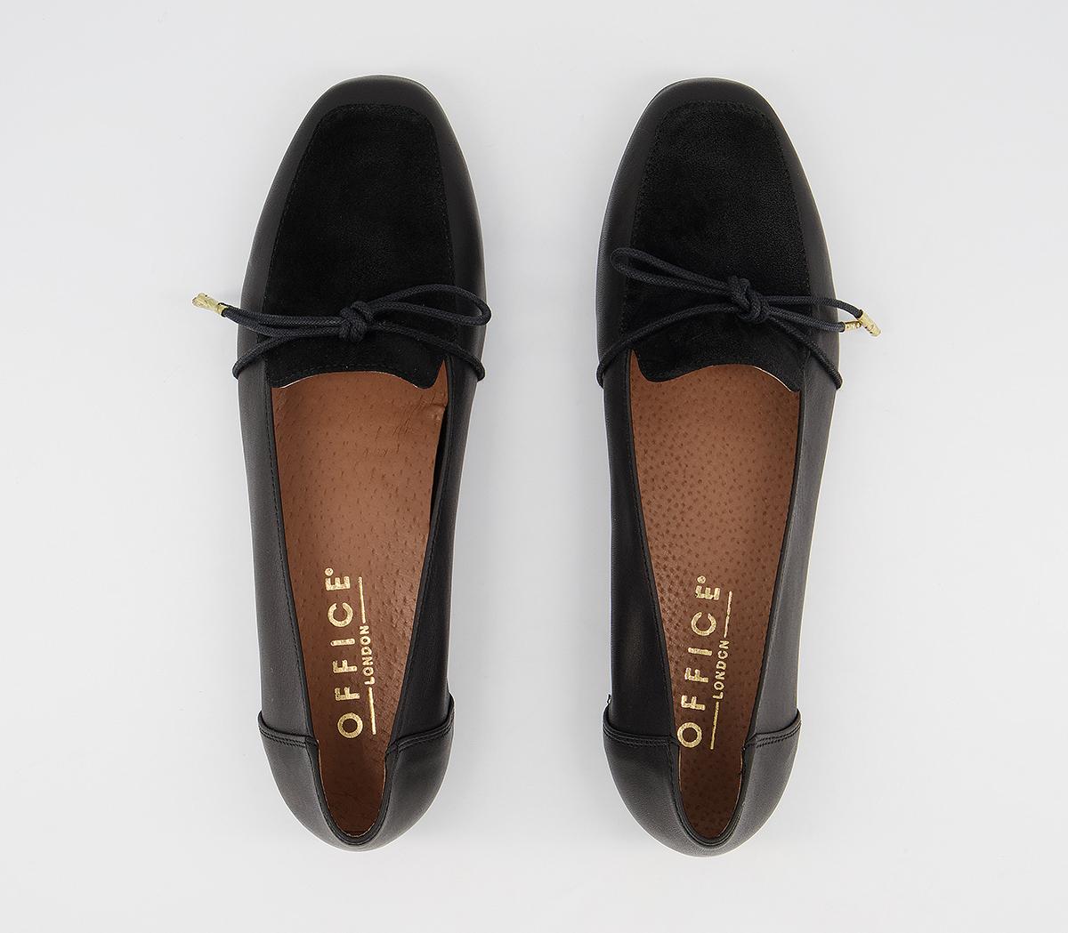 Office Flashlight Slim Bow Loafers Office Flashlight Slim Bow Loafers Black Leather Suede Mix