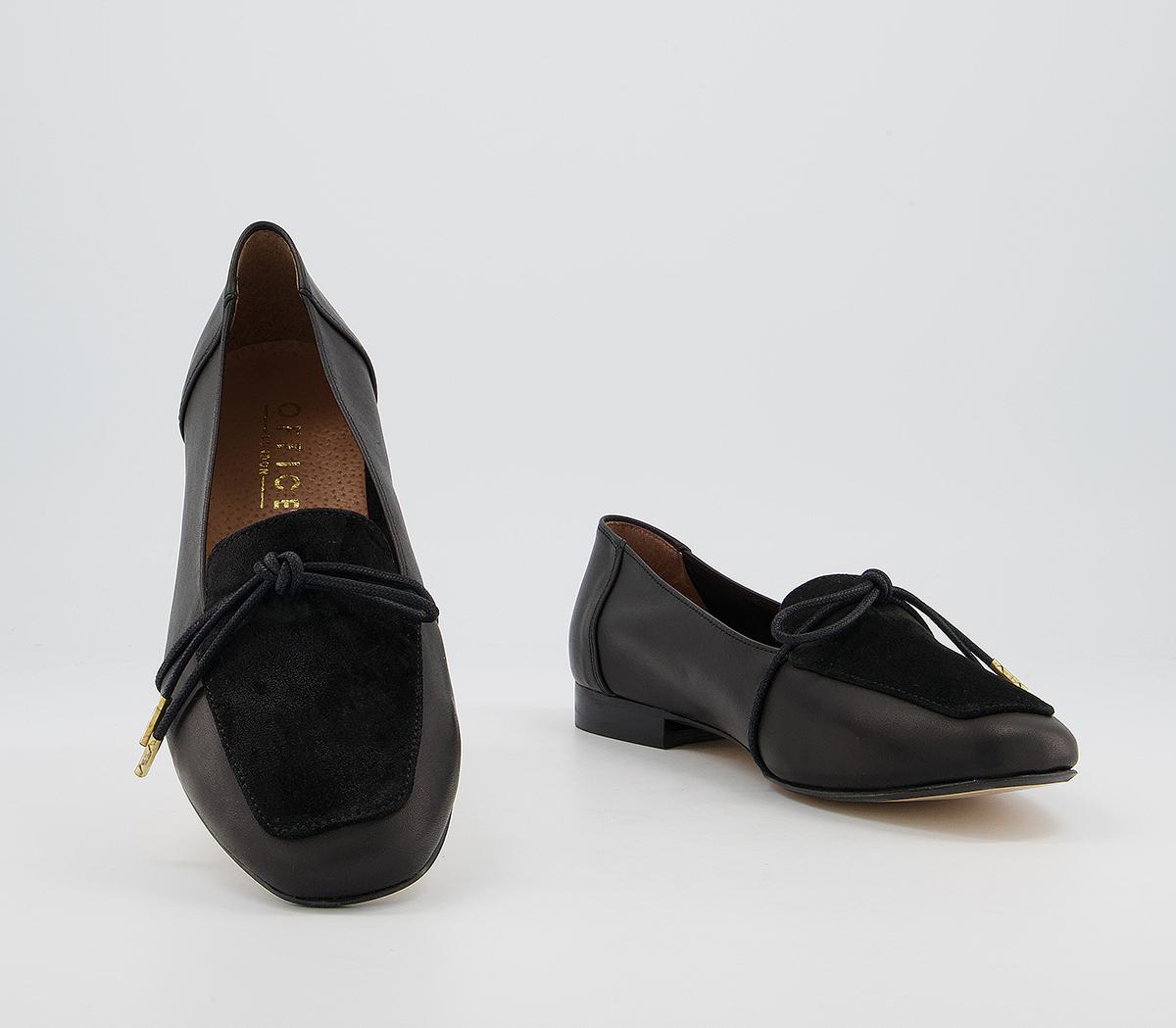 OFFICE Flashlight Slim Bow Loafers Black Leather Suede Mix - Flat Shoes ...
