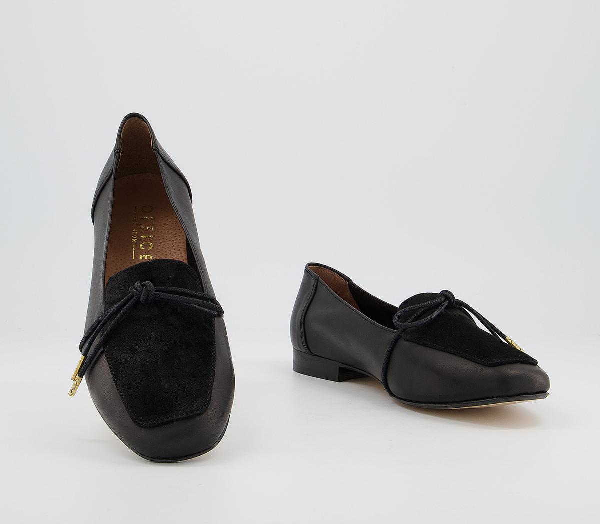 Office Flashlight Slim Bow Loafers Office Flashlight Slim Bow Loafers Black Leather Suede Mix