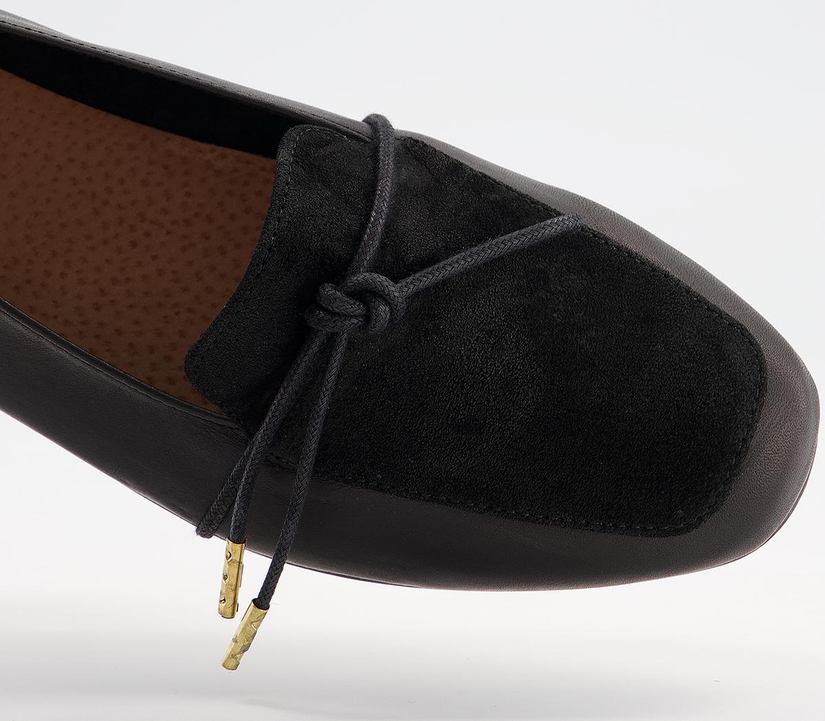 Office Flashlight Slim Bow Loafers Office Flashlight Slim Bow Loafers Black Leather Suede Mix