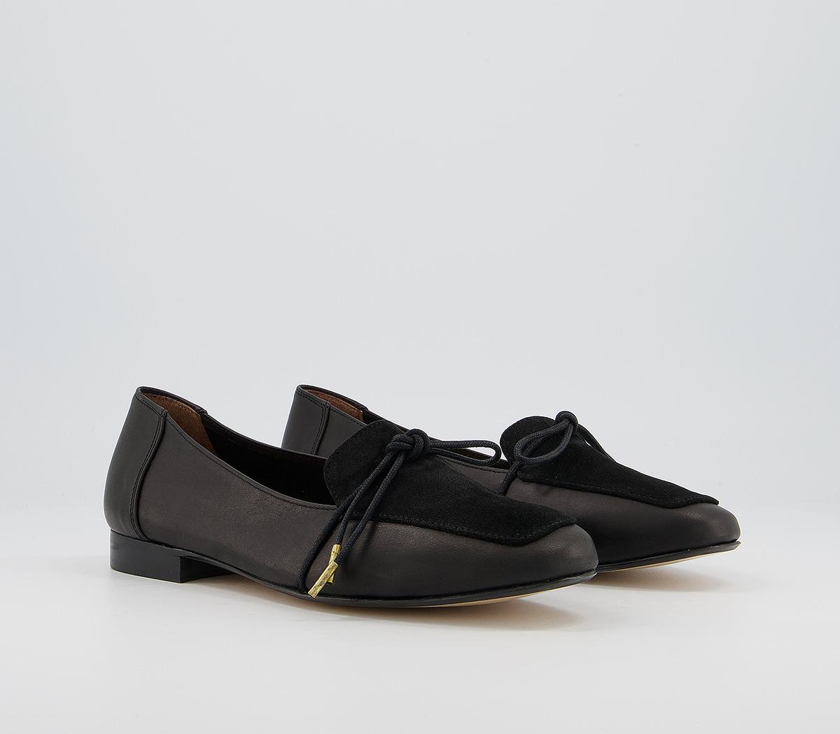 Office Flashlight Slim Bow Loafers Office Flashlight Slim Bow Loafers Black Leather Suede Mix
