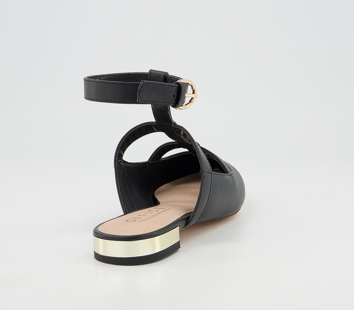 Office Faithless Pointed Ankle Strap Flats Office Faithless Pointed Ankle Strap Flats Black Gold Heel Clip