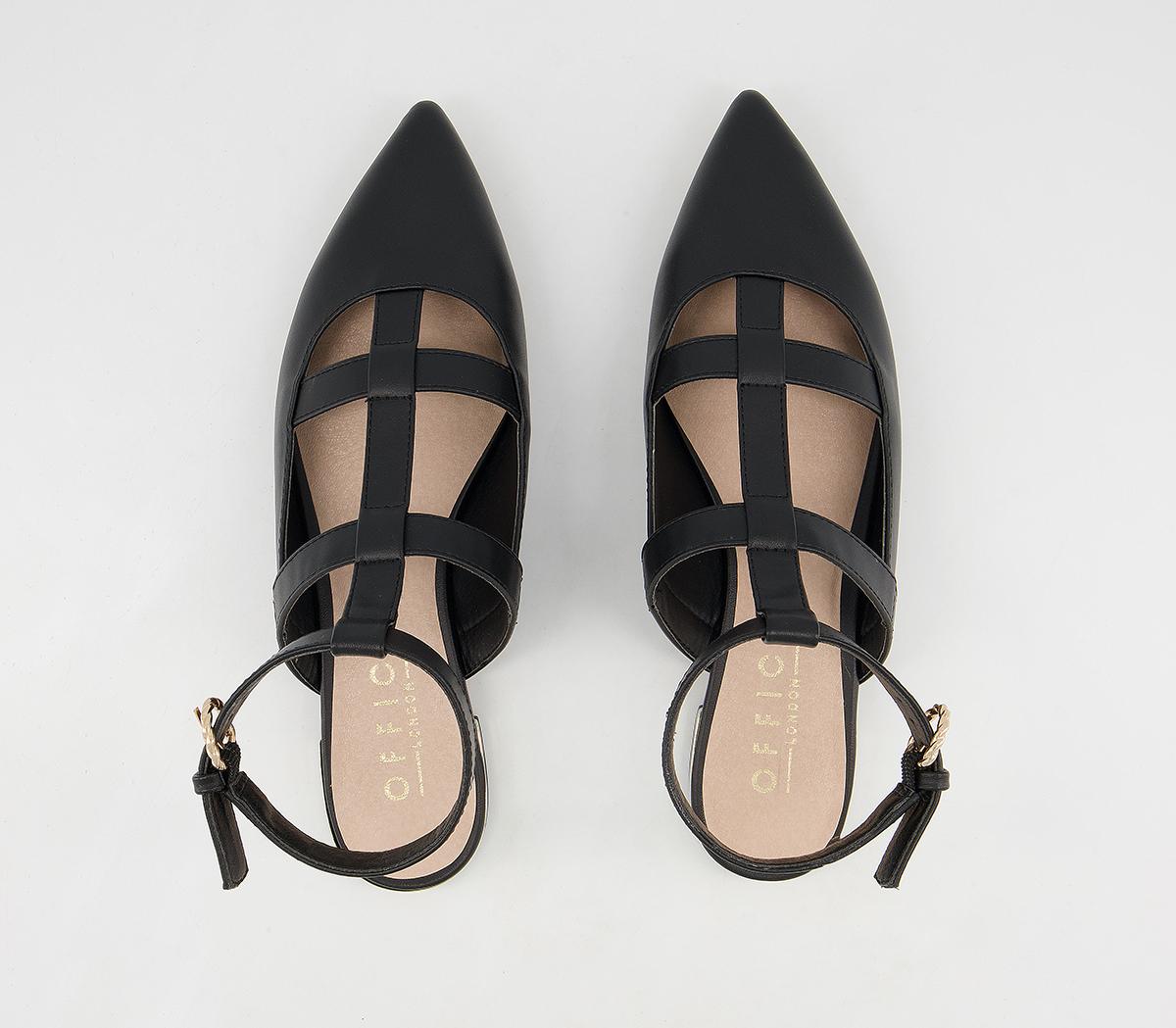 Office Faithless Pointed Ankle Strap Flats Office Faithless Pointed Ankle Strap Flats Black Gold Heel Clip