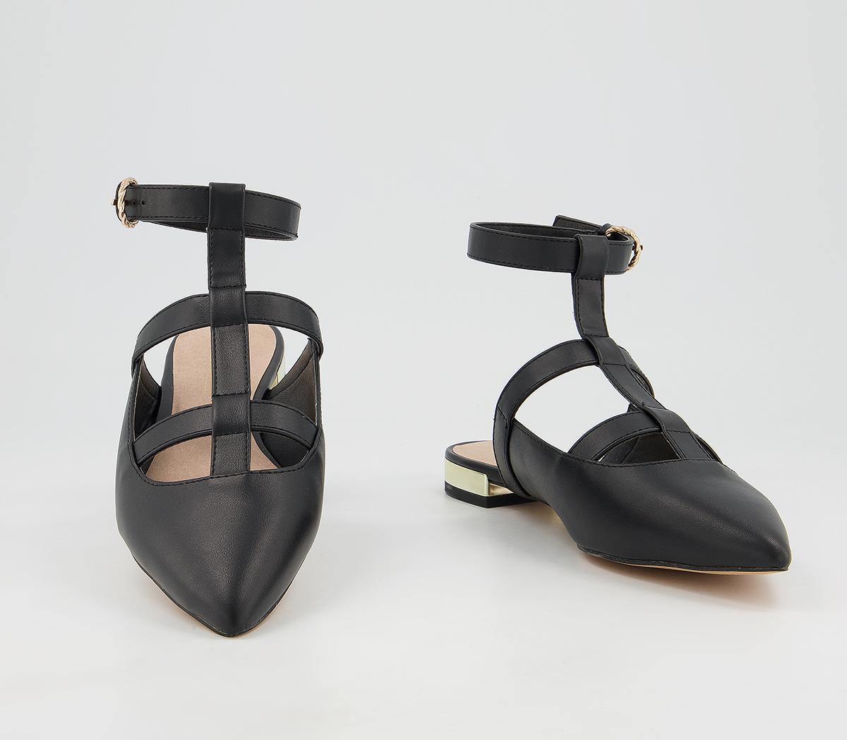 Office Faithless Pointed Ankle Strap Flats Office Faithless Pointed Ankle Strap Flats Black Gold Heel Clip