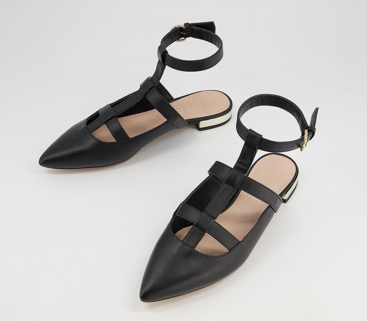 Office Faithless Pointed Ankle Strap Flats Office Faithless Pointed Ankle Strap Flats Black Gold Heel Clip