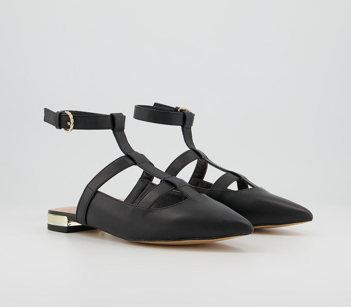 Office Faithless Pointed Ankle Strap Flats Office Faithless Pointed Ankle Strap Flats Black Gold Heel Clip