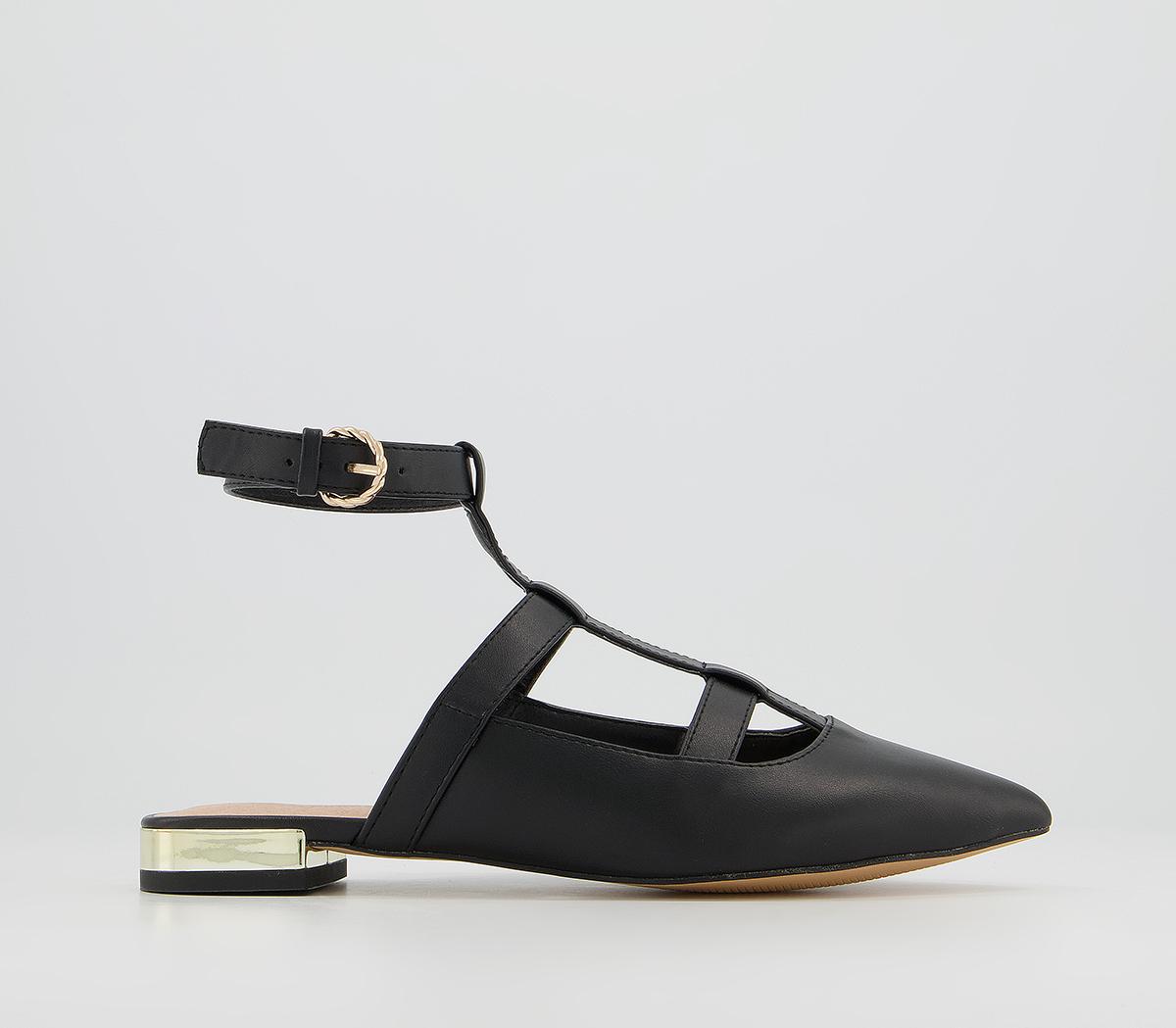 Office Faithless Pointed Ankle Strap Flats Office Faithless Pointed Ankle Strap Flats Black Gold Heel Clip