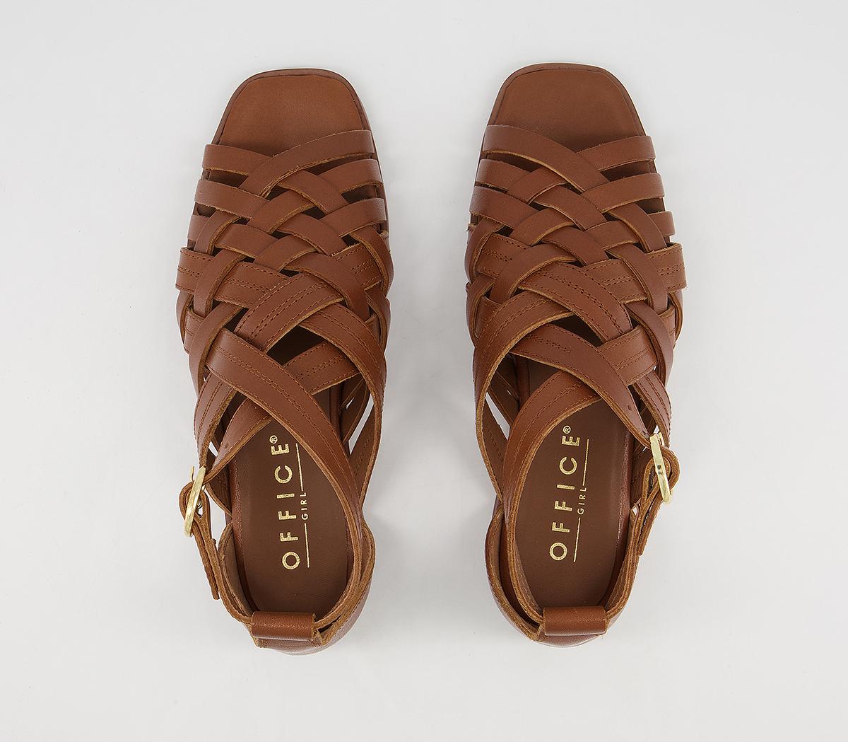 OFFICE Sabina Woven Cross Strap Sandals Tan Leather - Women’s Sandals