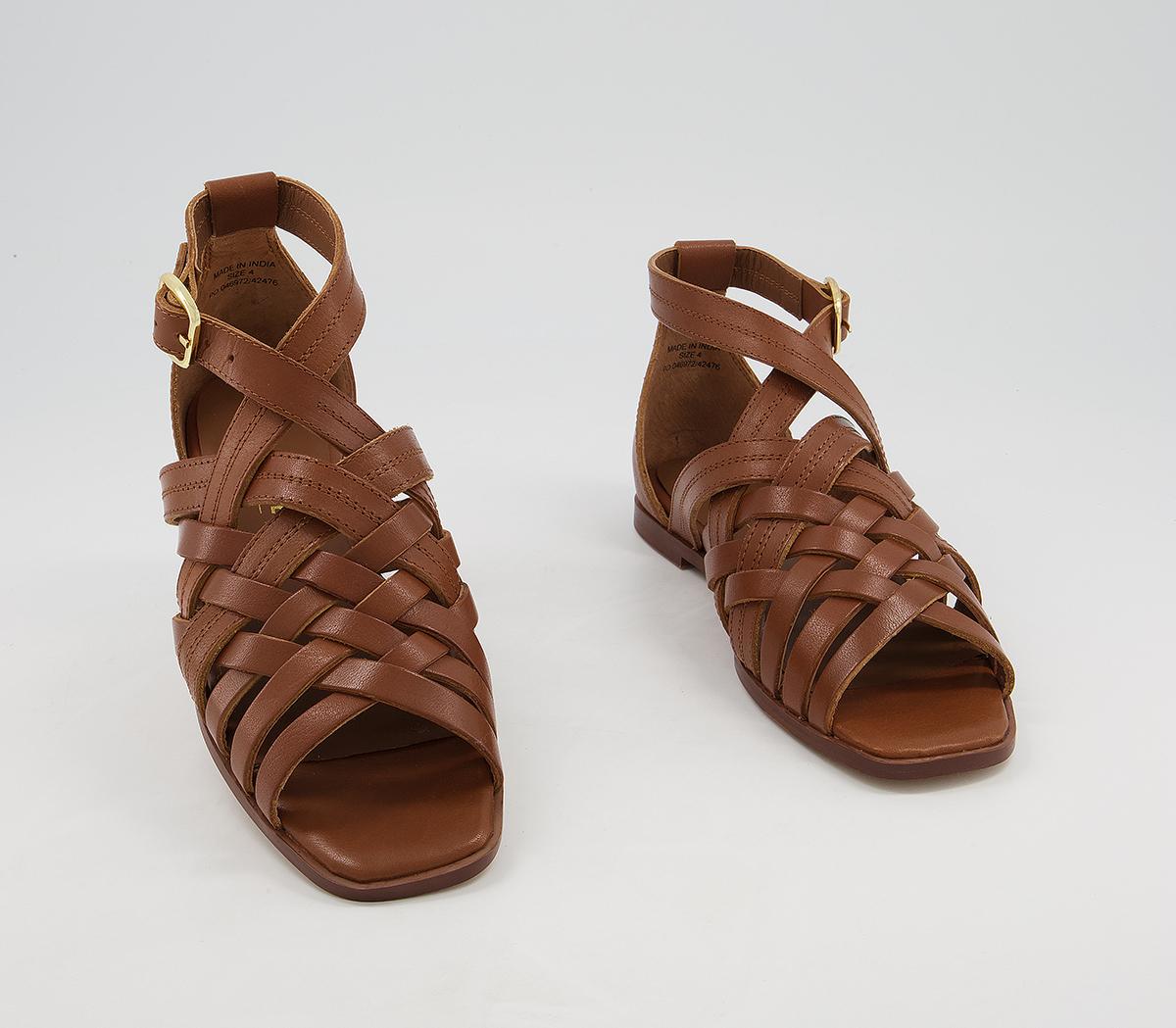 Woven Leather Sandals Office Tan Flat Sandals OFFICE Sabina Woven