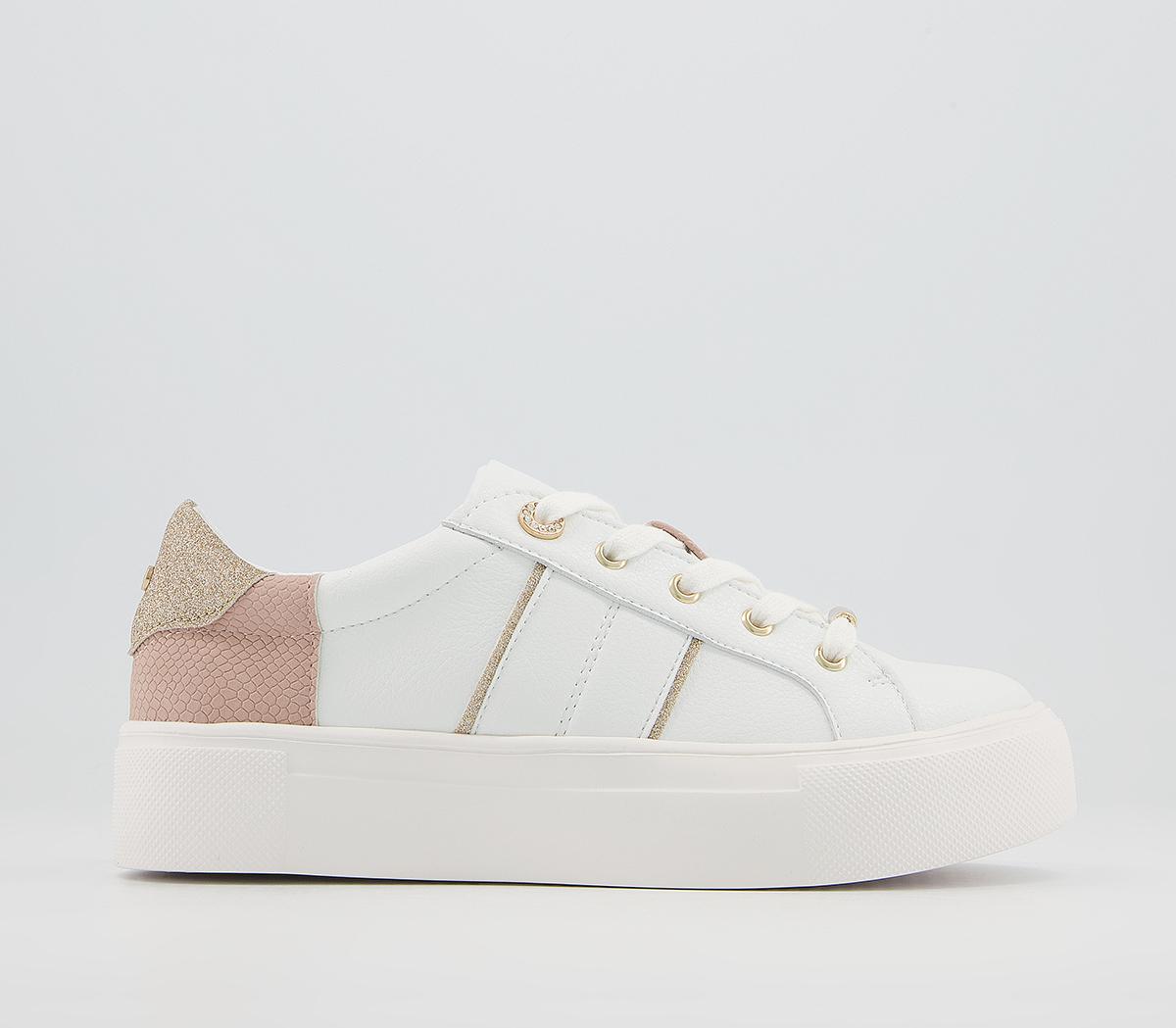 Office Ferrara Glam Lace Up Flatform Trainers Office Ferrara Glam Lace Up Flatform Trainers White Nude Rose Gold