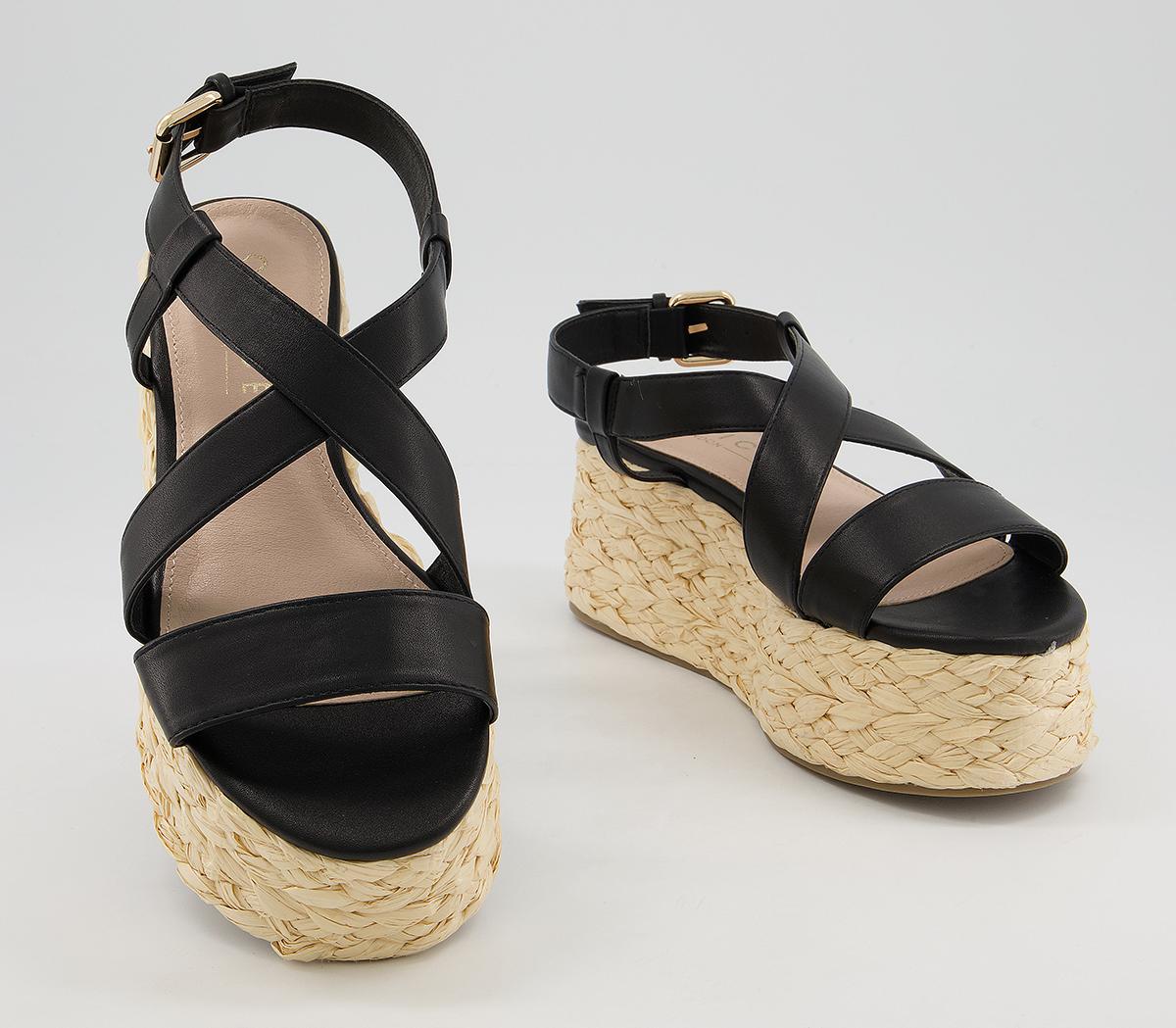 Office Margin Raffia Espadrille Flatforms Office Margin Raffia Espadrille Flatforms Black