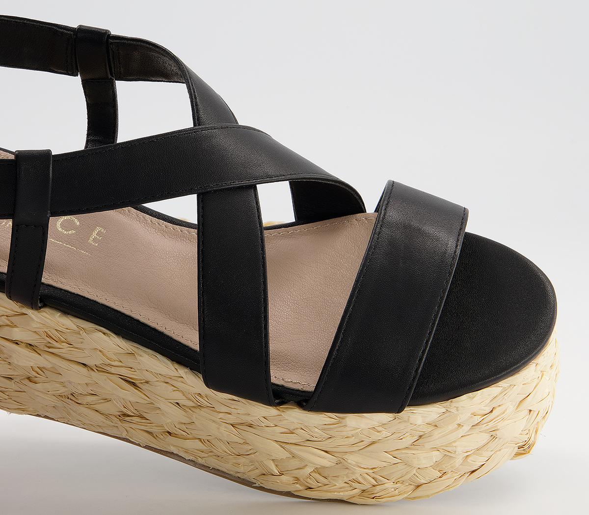 Office Margin Raffia Espadrille Flatforms Office Margin Raffia Espadrille Flatforms Black