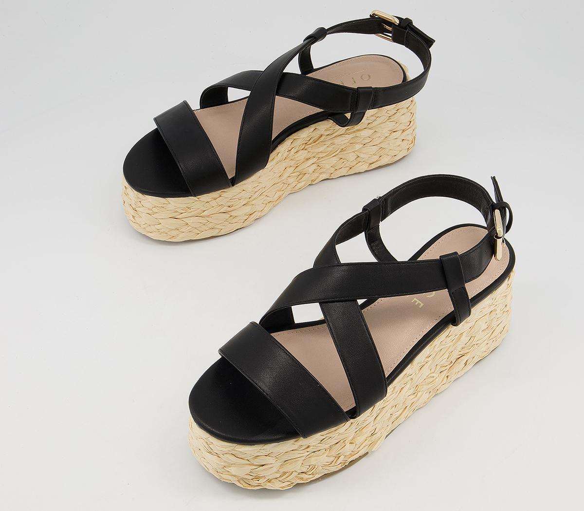 Office Margin Raffia Espadrille Flatforms Office Margin Raffia Espadrille Flatforms Black