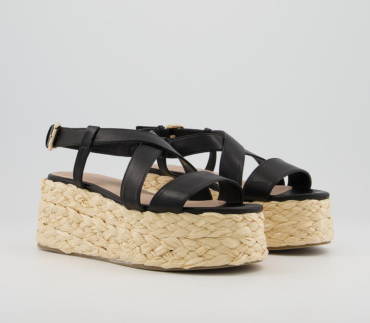 Office Margin Raffia Espadrille Flatforms Office Margin Raffia Espadrille Flatforms Black
