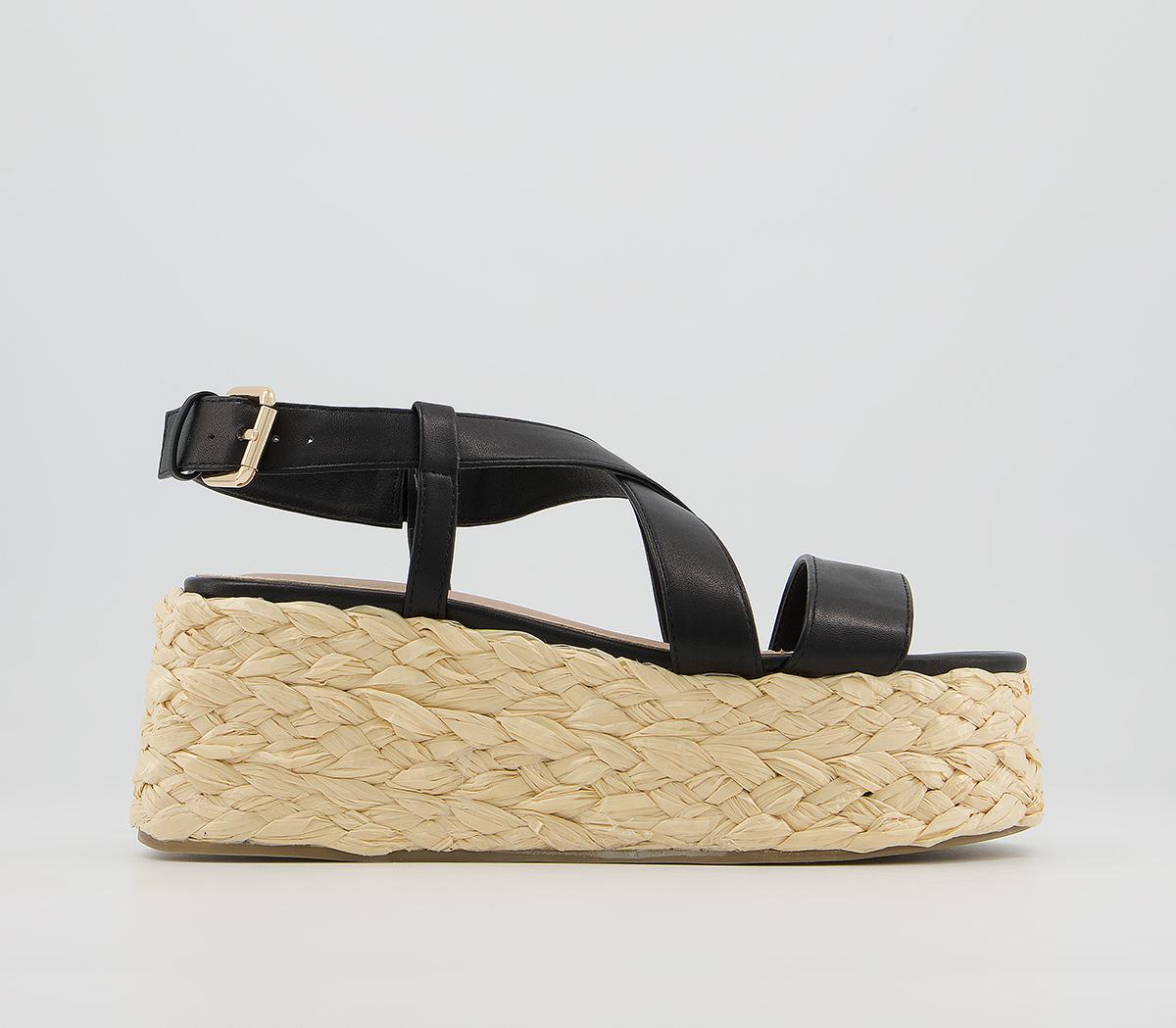 Office Margin Raffia Espadrille Flatforms Office Margin Raffia Espadrille Flatforms Black