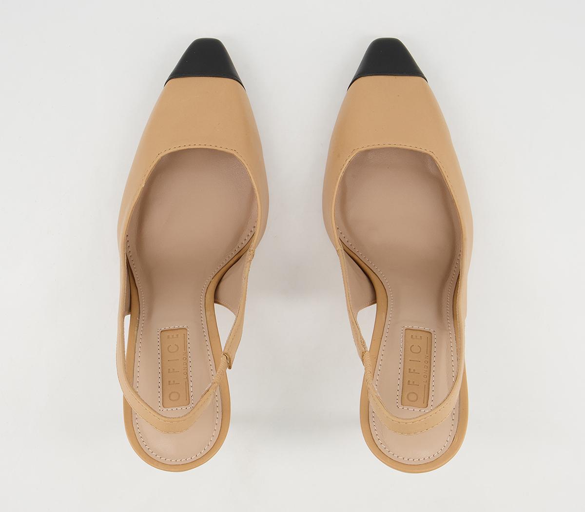 OFFICEHellbent Toe Cap Sling Back HeelsBeige Leather