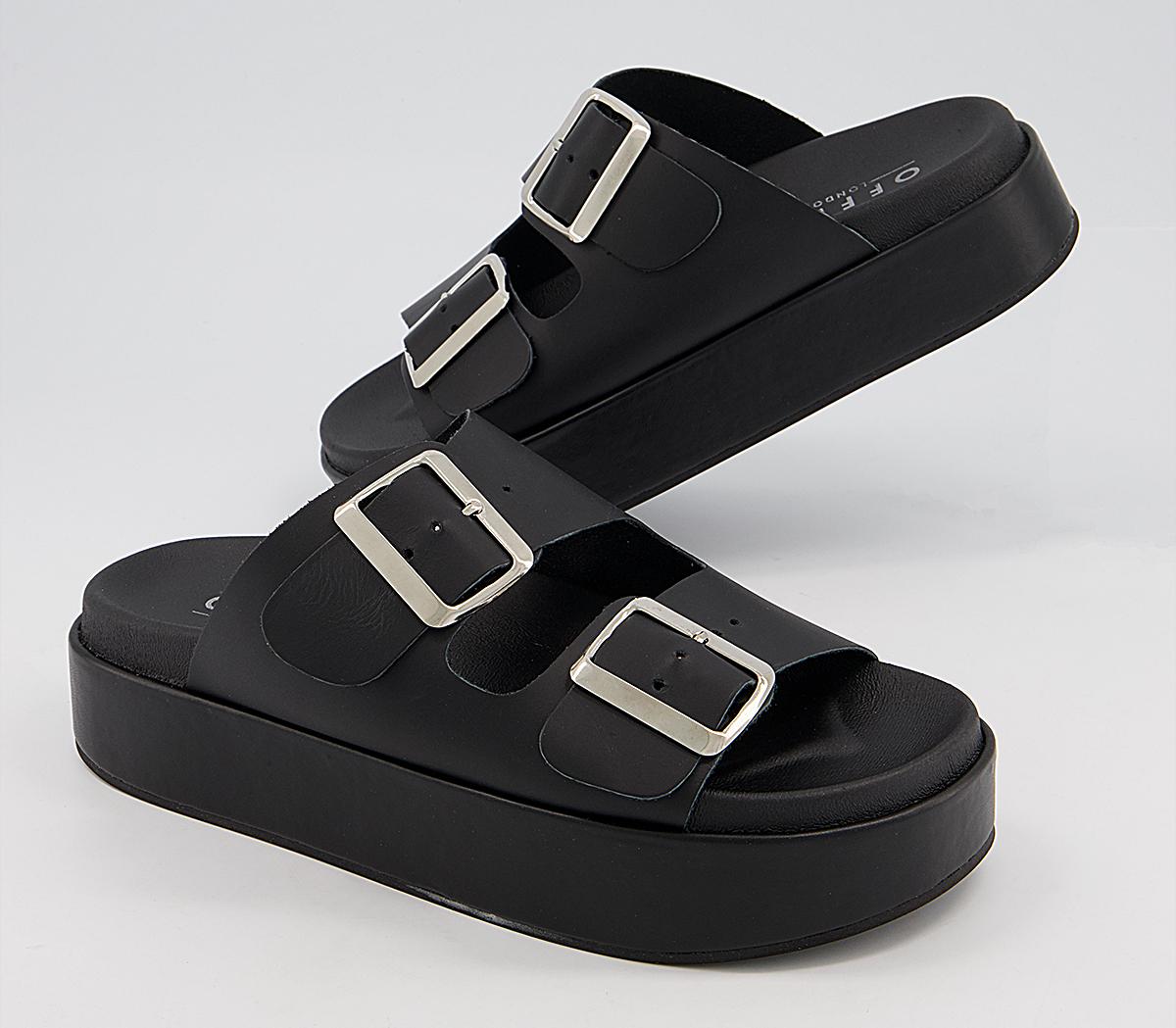 OFFICE Meditation Footbed Flatform Sandals Black Leather - Women’s Sandals