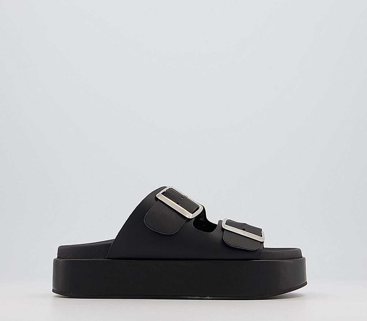 OFFICE Meditation Footbed Flatform Sandals Black Leather - Women’s Sandals