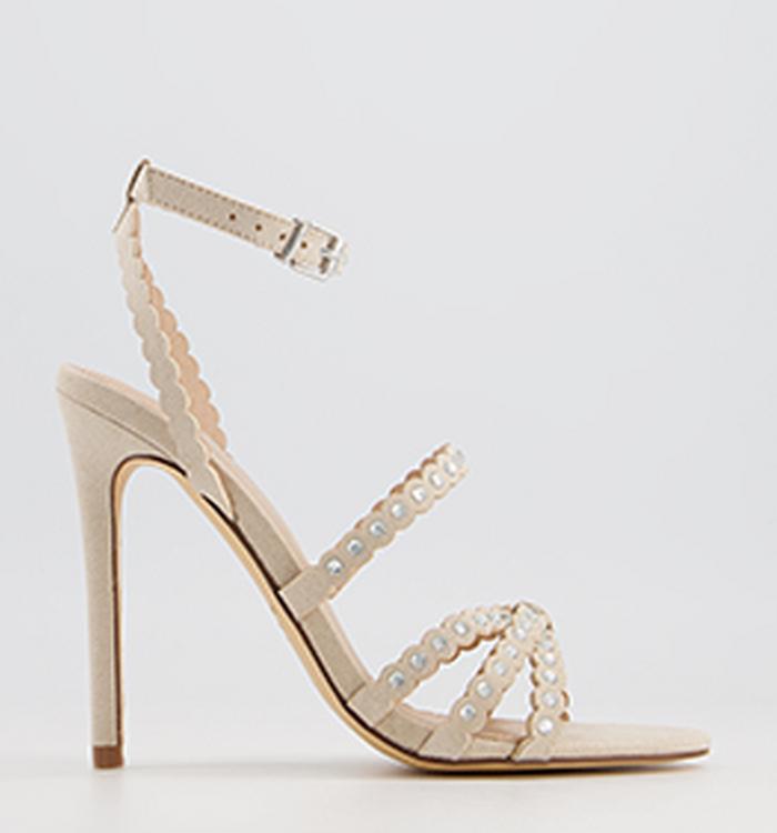 Office High Pressure Embellished Strappy High Heeled Stiletto Sandals Nude Silver