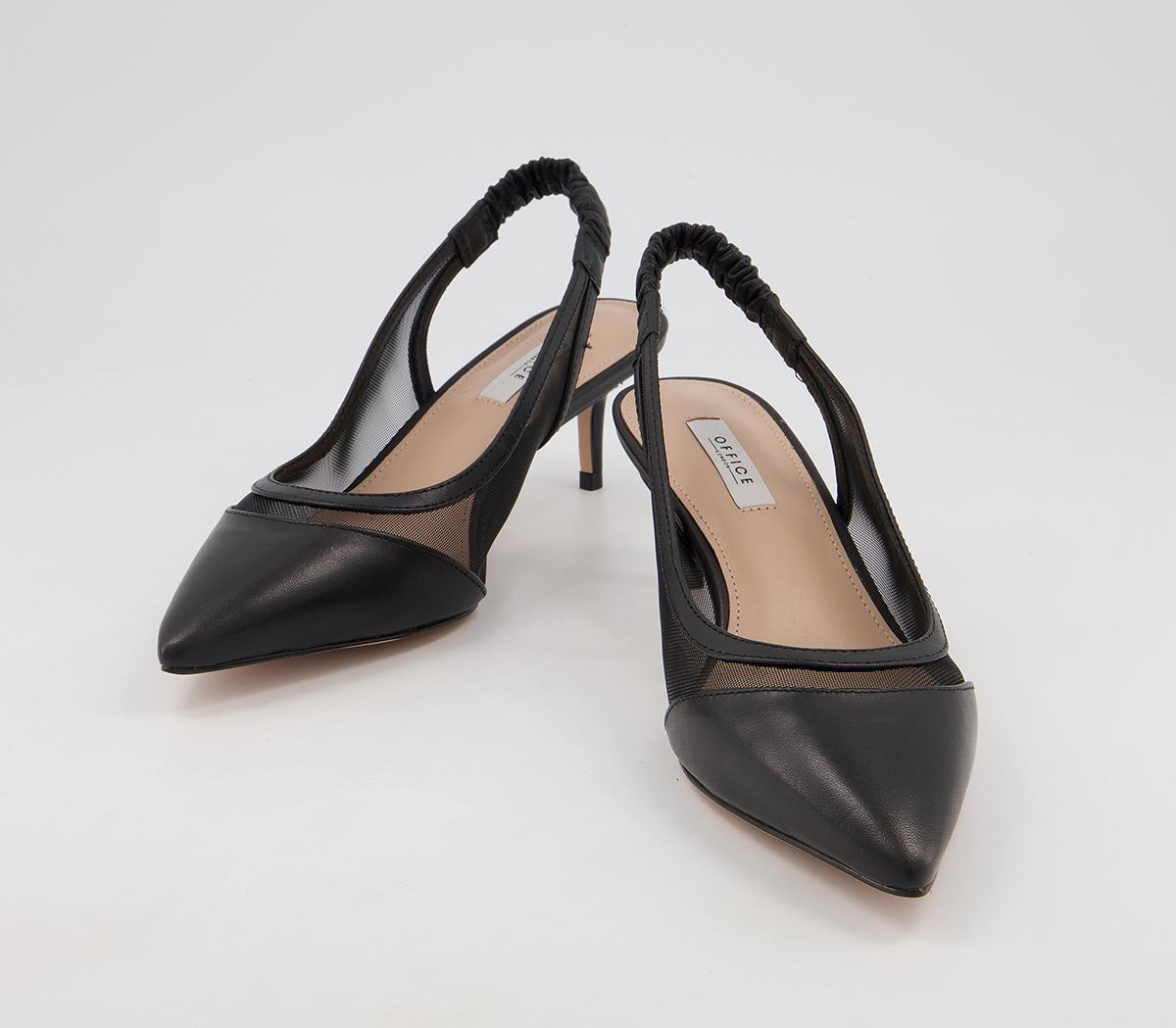 Office Master's Degree Mesh Point Slingback Heels Office Master's Degree Mesh Point Slingback Heels Black Leather Mix