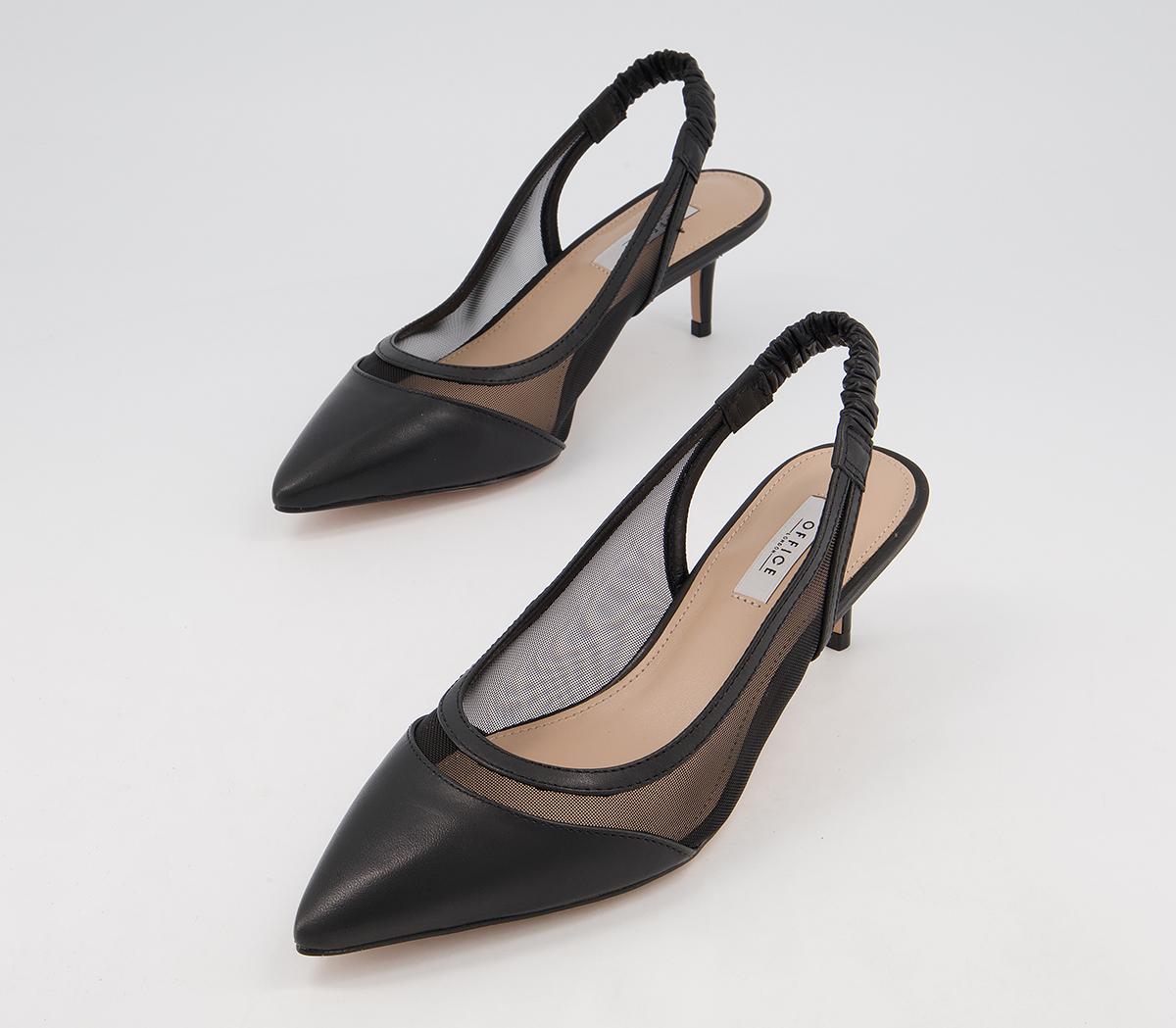 Office Master's Degree Mesh Point Slingback Heels Office Master's Degree Mesh Point Slingback Heels Black Leather Mix