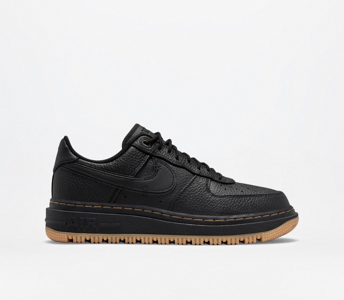 Nike Air Force 1 Mens Black Leather Luxe Trainers, Size: 7