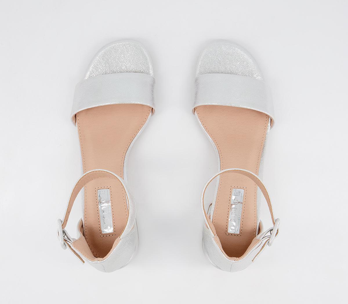 OFFICE Minimum Effort Two Part Low Block Heeled Sandals OFFICE Minimum Effort Two Part Low Block Heeled Sandals Silver