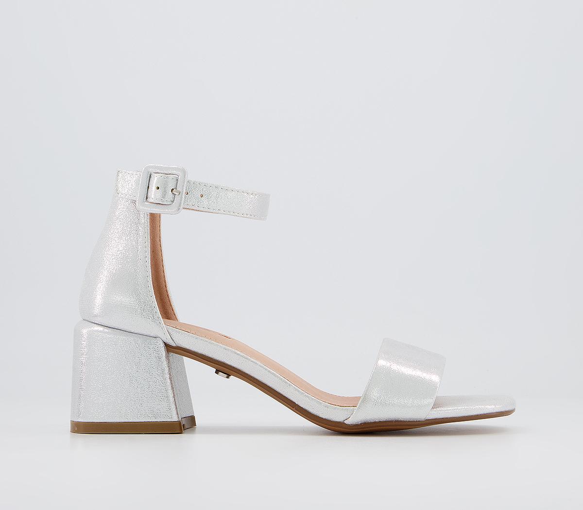 OFFICE Minimum Effort Two Part Low Block Heeled Sandals OFFICE Minimum Effort Two Part Low Block Heeled Sandals Silver